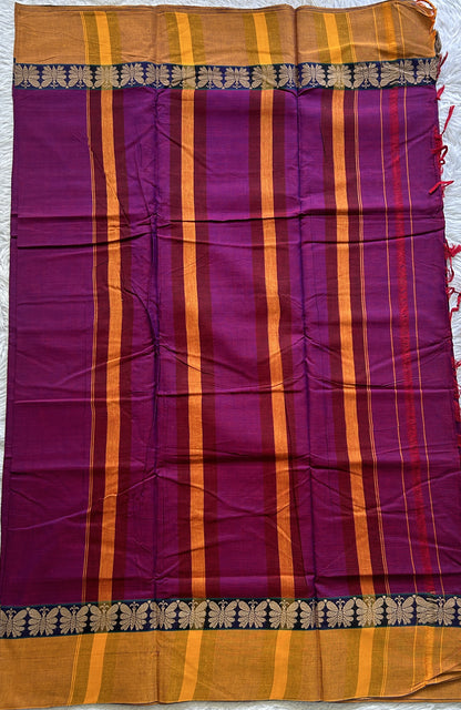 Narayanpet Cotton Saree Purple Colored Complemented with a Plain Border.