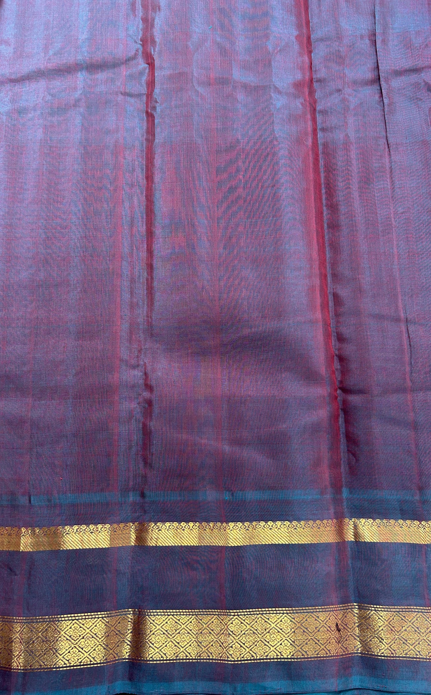 Gadwal Sico Saree Red colored complemented with a Bottle Green Kanchi Gap Border. - Sampradaya Designer Studio