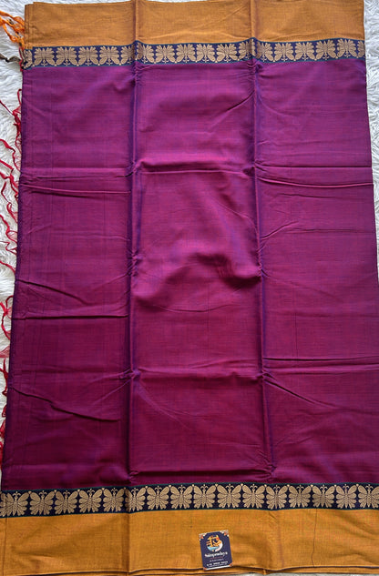 Narayanpet Cotton Saree Purple Colored Complemented with a Plain Border.