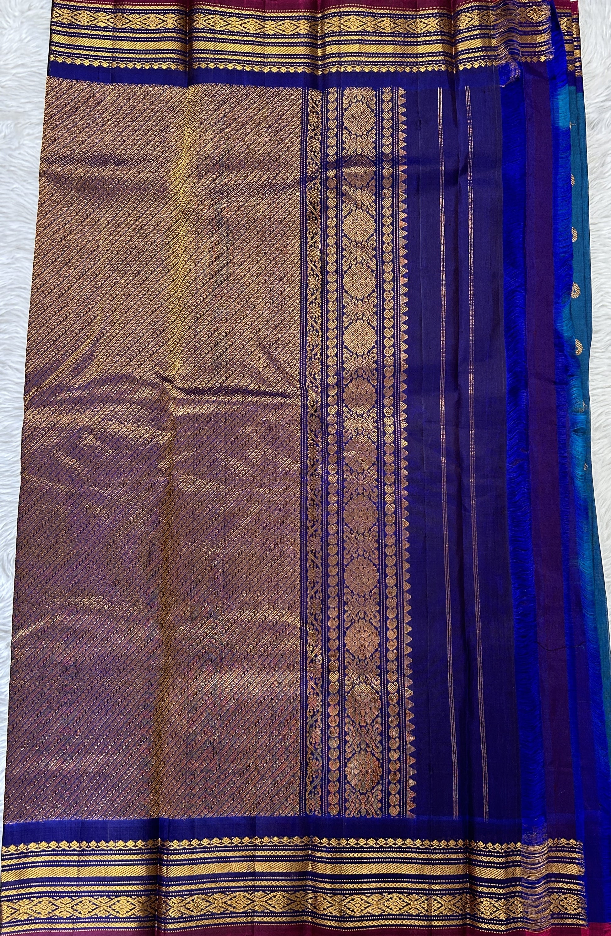 Gadwal Sico Saree Blue colored complemented with a Ink Blue Kanchi Border. - Sampradaya Designer Studio