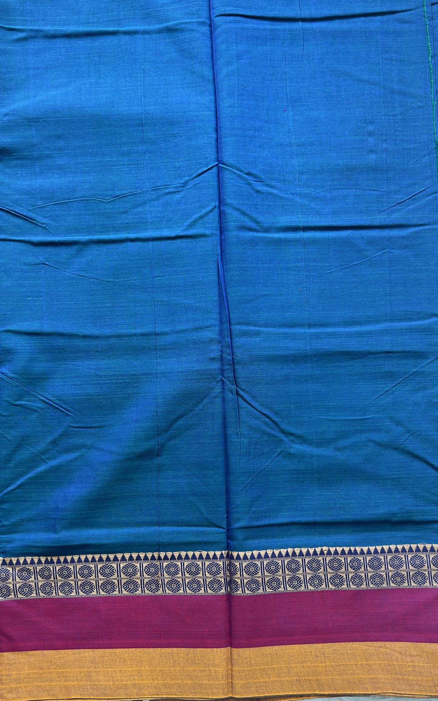 Narayanpet Cotton Saree Peacock Blue Colored Complemented with a Gap Border.