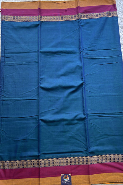 Narayanpet Cotton Saree Peacock Blue Colored Complemented with a Gap Border.