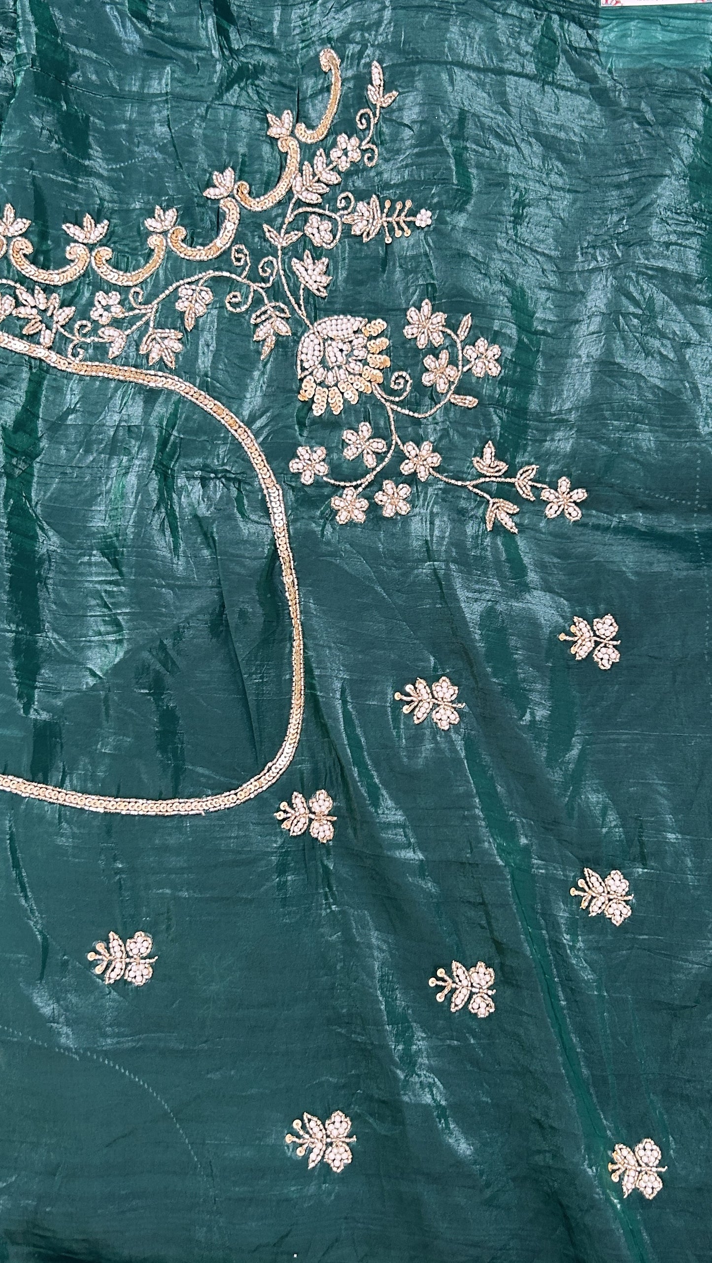 Inox Silk Saree Bottle Green Colored Complemented with a Hand Embroidery Border. - Sampradaya Designer Studio