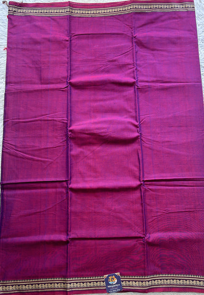 Narayanpet Cotton Saree Dark Purple Colored Complemented with a Thread Border.