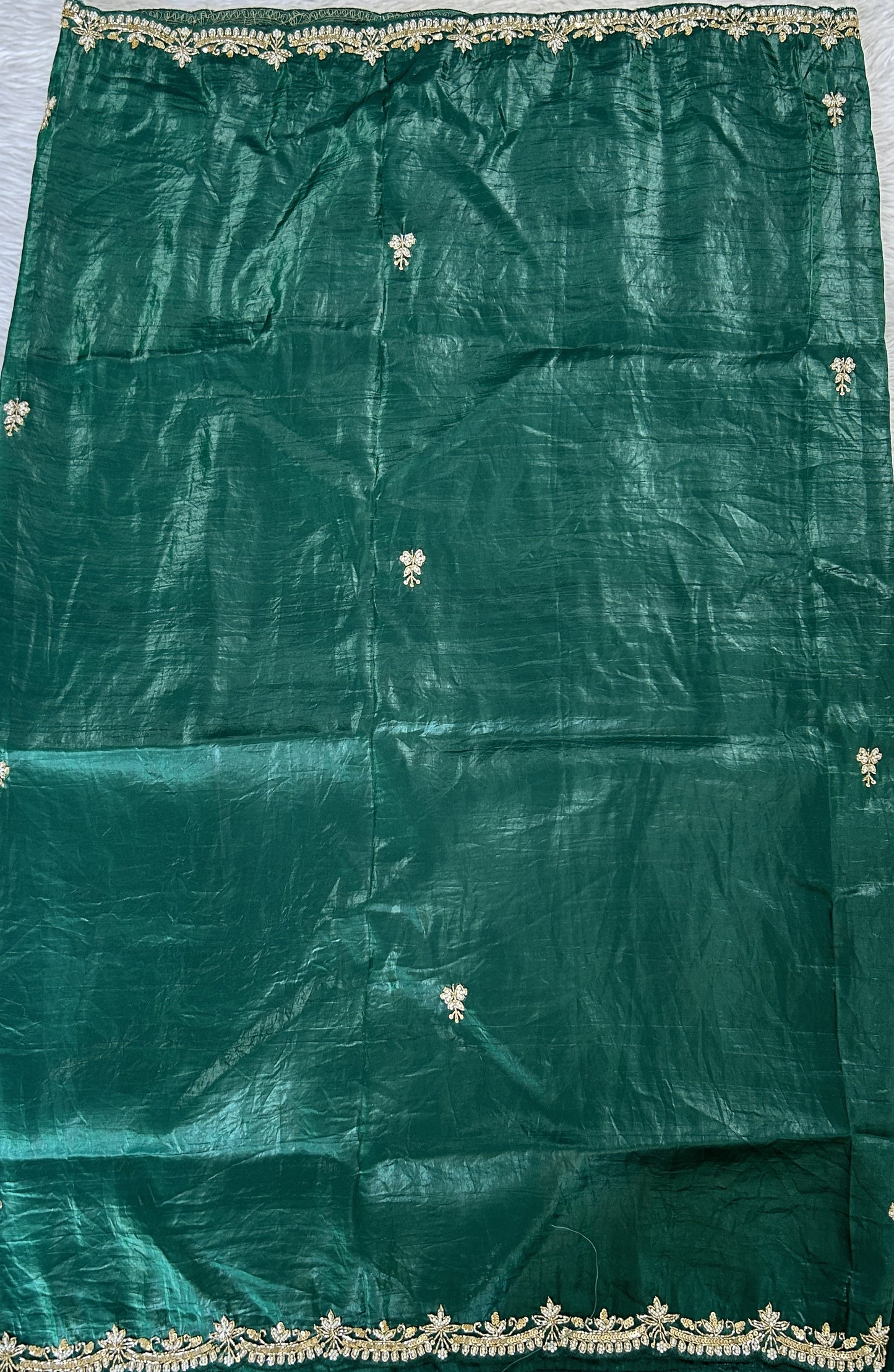 Inox Silk Saree Bottle Green Colored Complemented with a Hand Embroidery Border. - Sampradaya Designer Studio