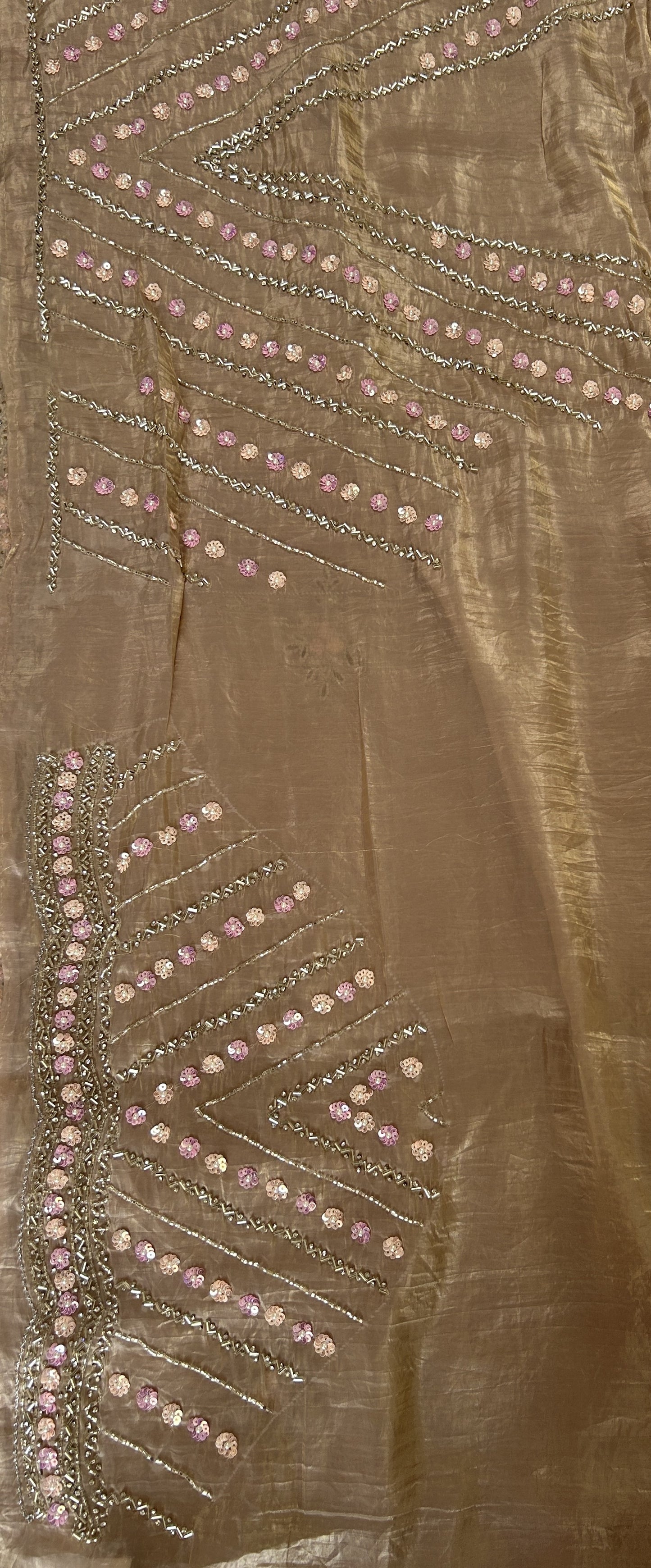 Inox Silk Saree Beige Colored Complemented with a Hand Embroidery Border. - Sampradaya Designer Studio