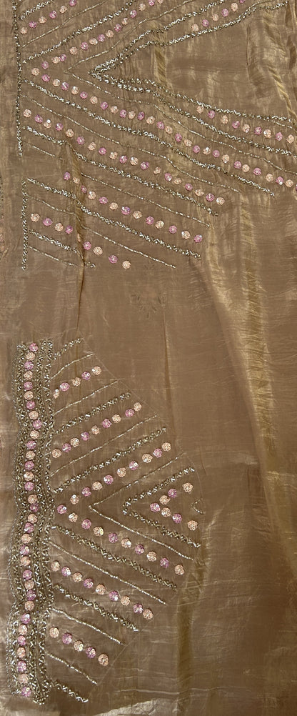 Inox Silk Saree Beige Colored Complemented with a Hand Embroidery Border. - Sampradaya Designer Studio