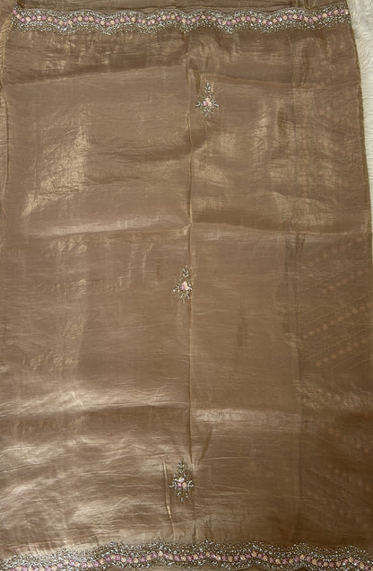 Inox Silk Saree Beige Colored Complemented with a Hand Embroidery Border. - Sampradaya Designer Studio