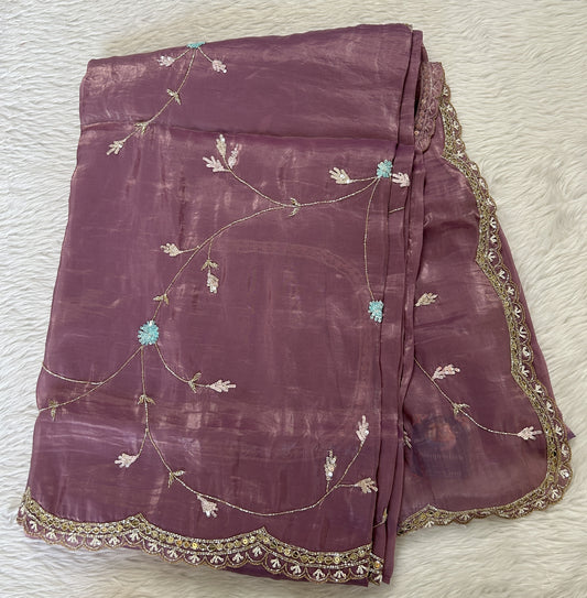 Inox Silk Saree Lavender Colored Complemented with a Hand Embroidery Border. - Sampradaya Designer Studio