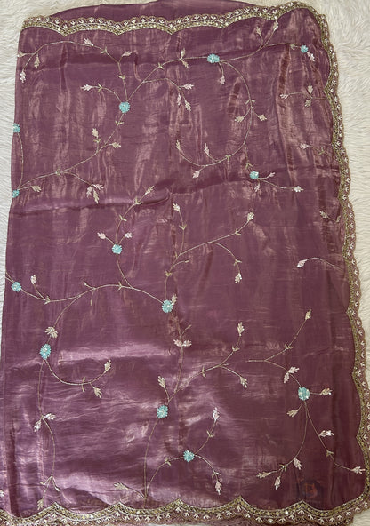 Inox Silk Saree Lavender Colored Complemented with a Hand Embroidery Border. - Sampradaya Designer Studio