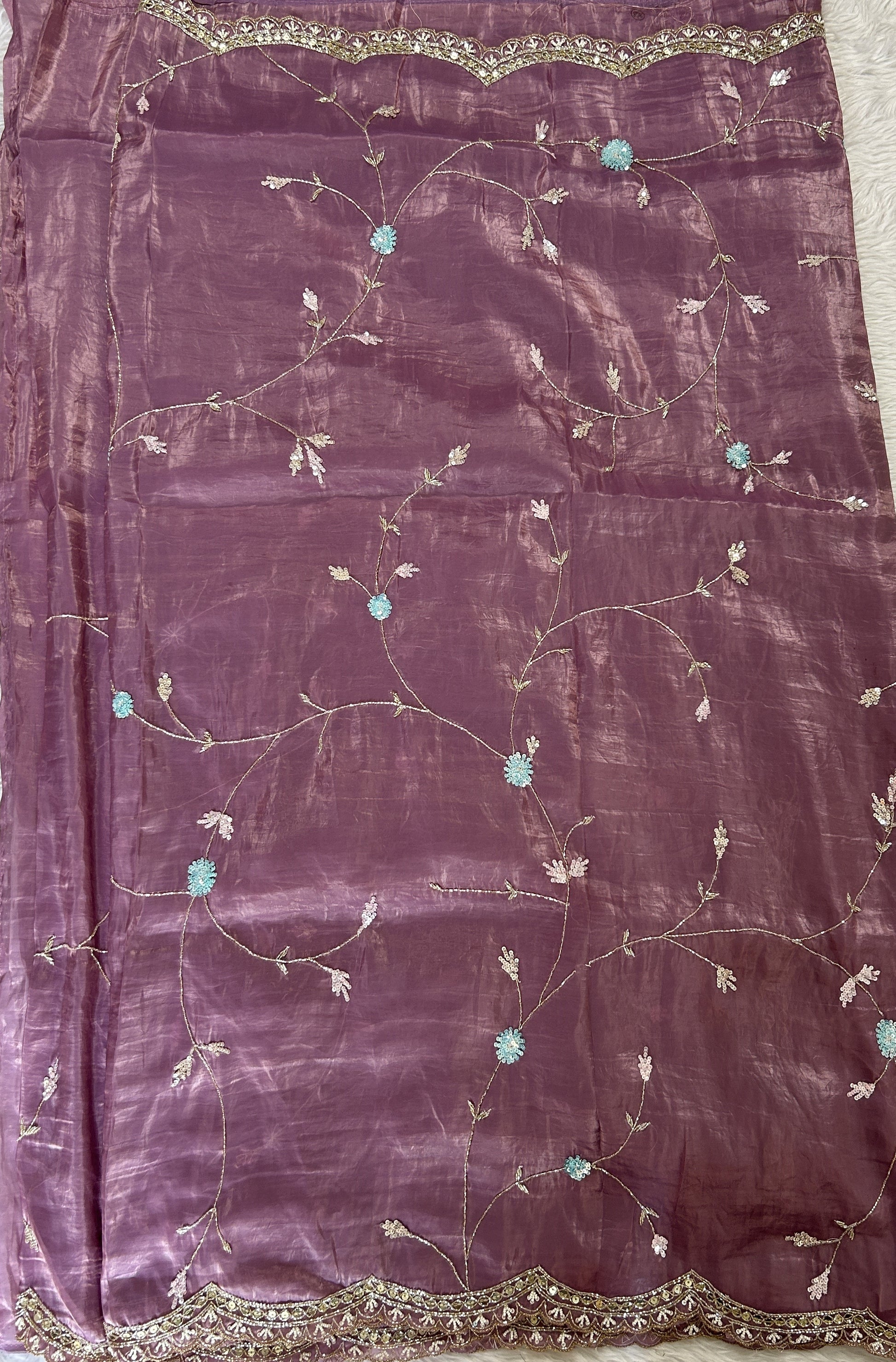 Inox Silk Saree Lavender Colored Complemented with a Hand Embroidery Border. - Sampradaya Designer Studio