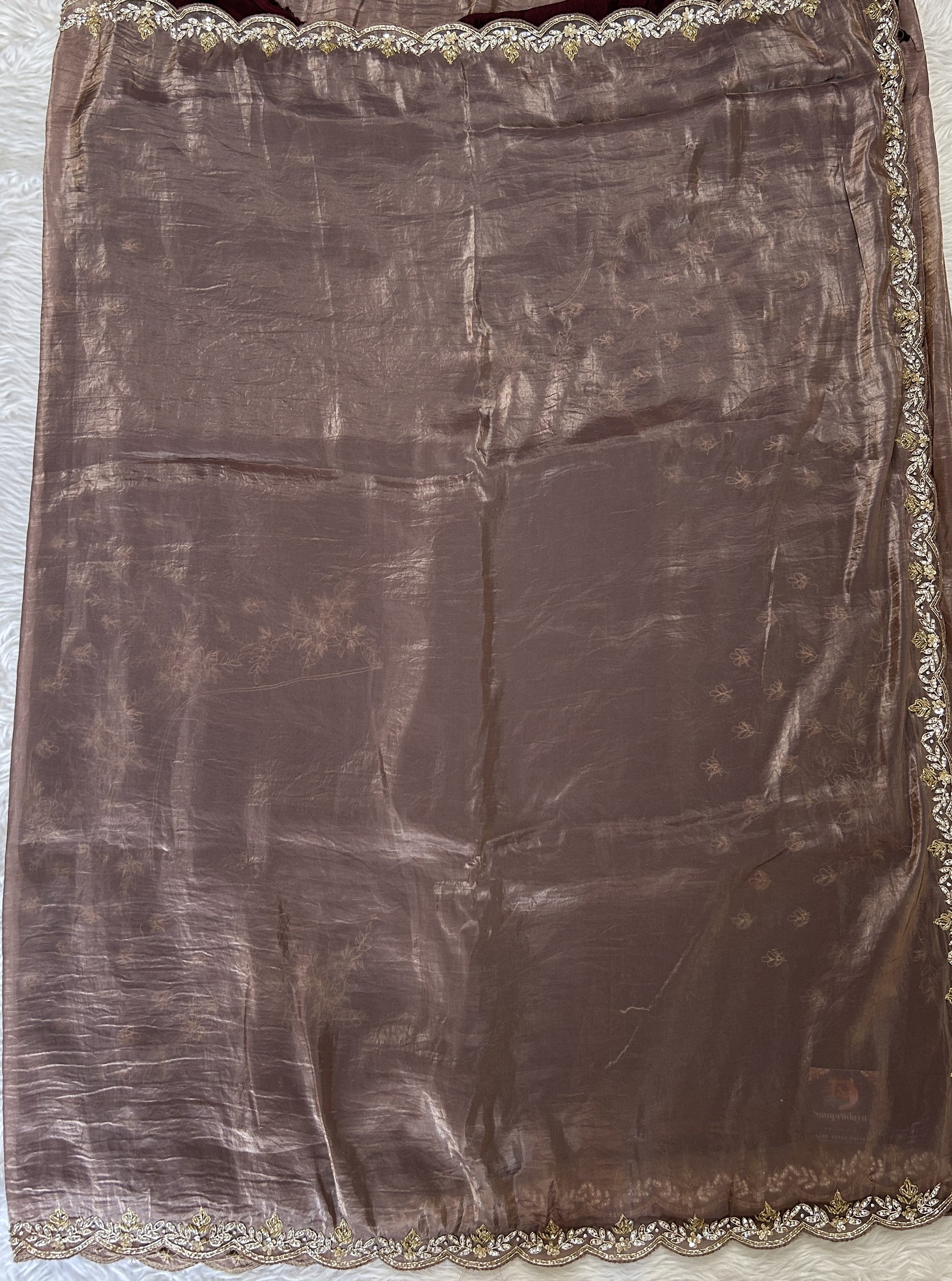 Inox Silk Saree Brown Colored Complemented with a Hand Embroidery Border. - Sampradaya Designer Studio