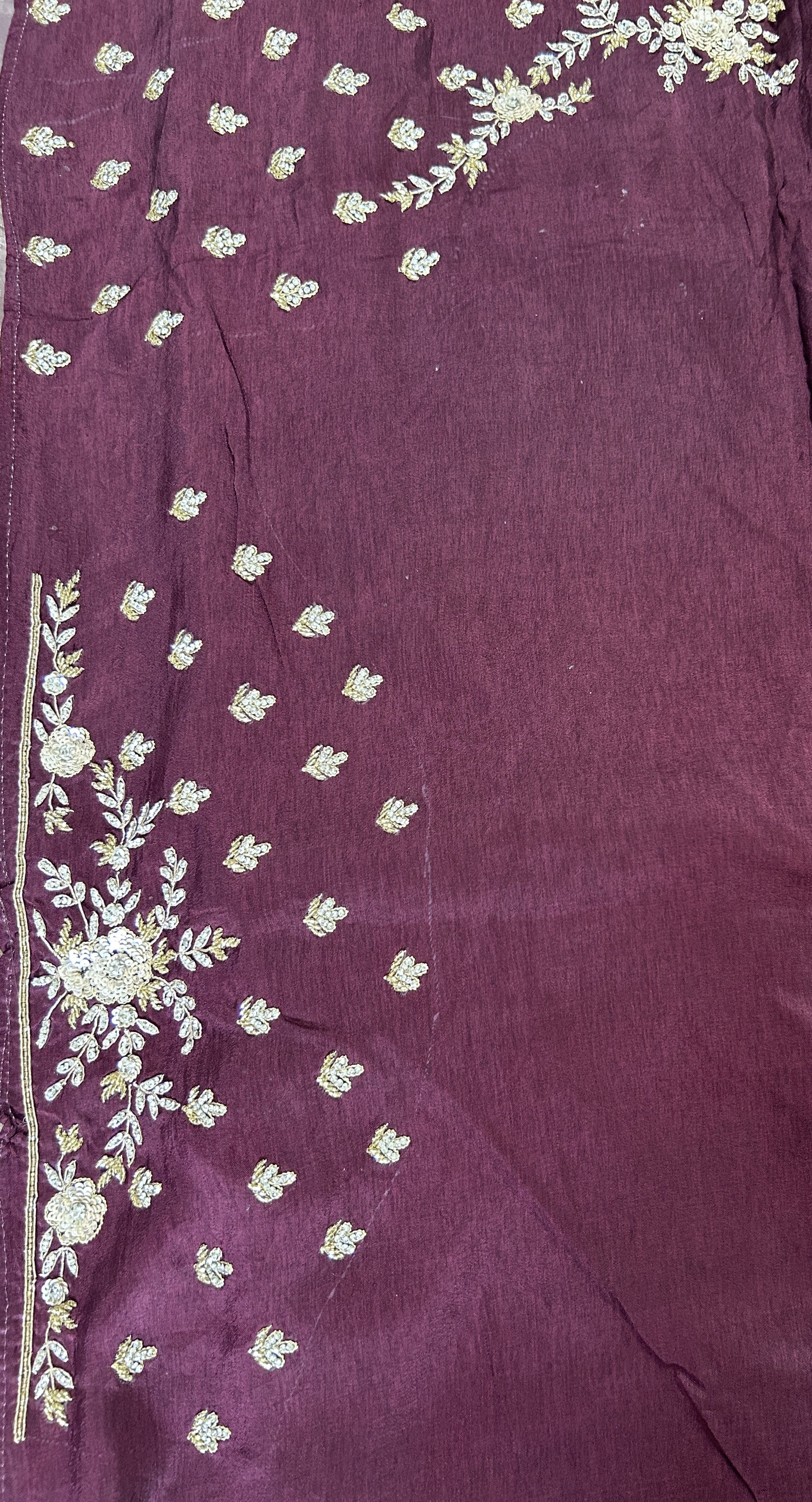 Inox Silk Saree Brown Colored Complemented with a Hand Embroidery Border. - Sampradaya Designer Studio