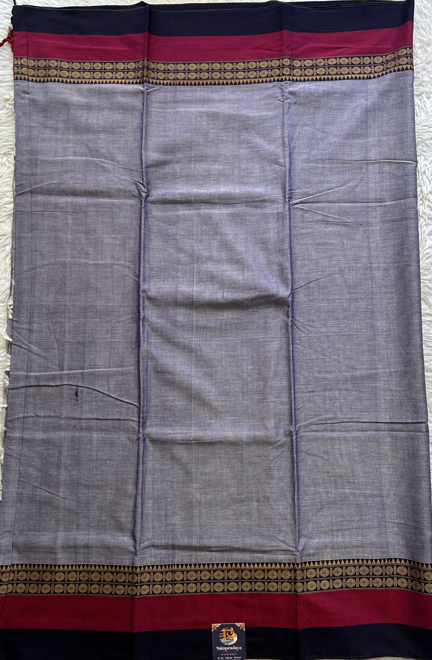 Narayanpet Cotton Saree Dark Lavender Colored Complemented with a Gap Border.