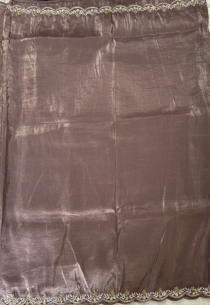 Inox Silk Saree Brown Colored Complemented with a Hand Embroidery Border. - Sampradaya Designer Studio