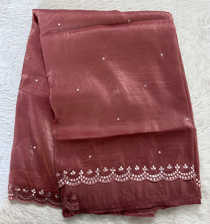 Inox Silk Saree Rust Colored Complemented with a Hand Embroidery Border. - Sampradaya Designer Studio