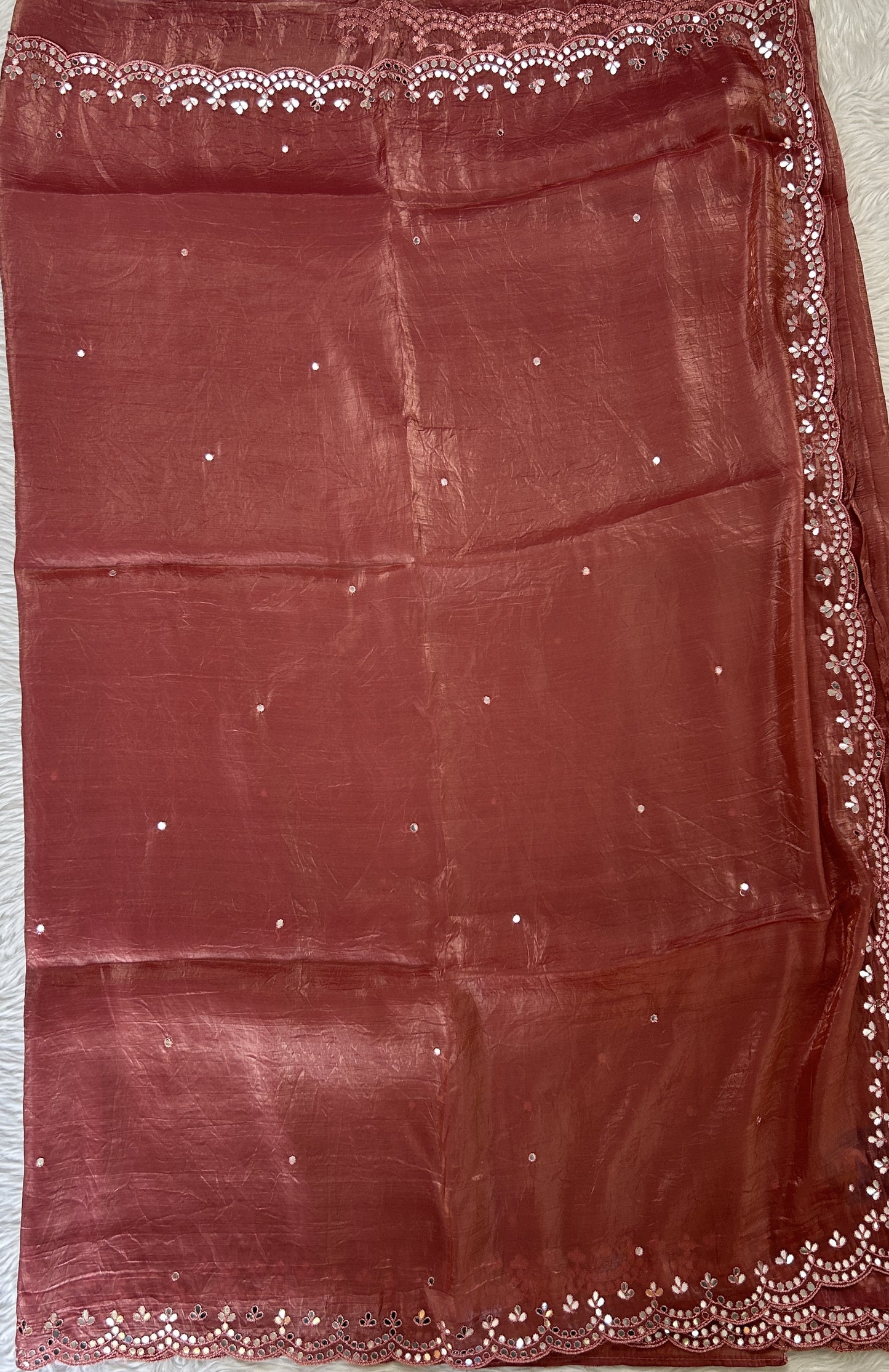 Inox Silk Saree Rust Colored Complemented with a Hand Embroidery Border. - Sampradaya Designer Studio