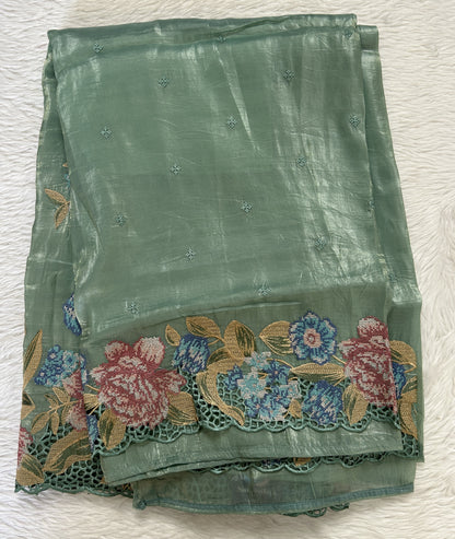 Inox Silk Saree Sea Green Colored Complemented with a Cutwork Border. - Sampradaya Designer Studio