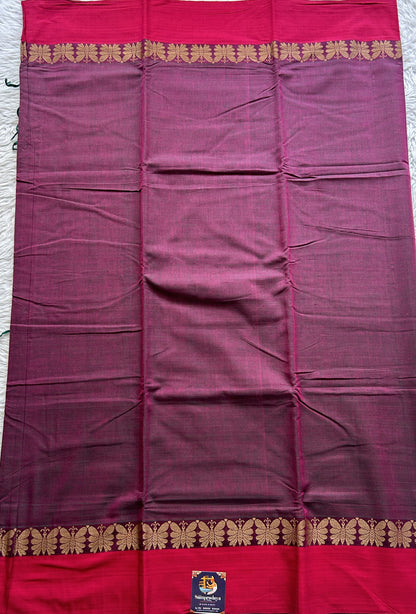 Narayanpet Cotton Saree Wine Colored Complemented with a Thread Border.