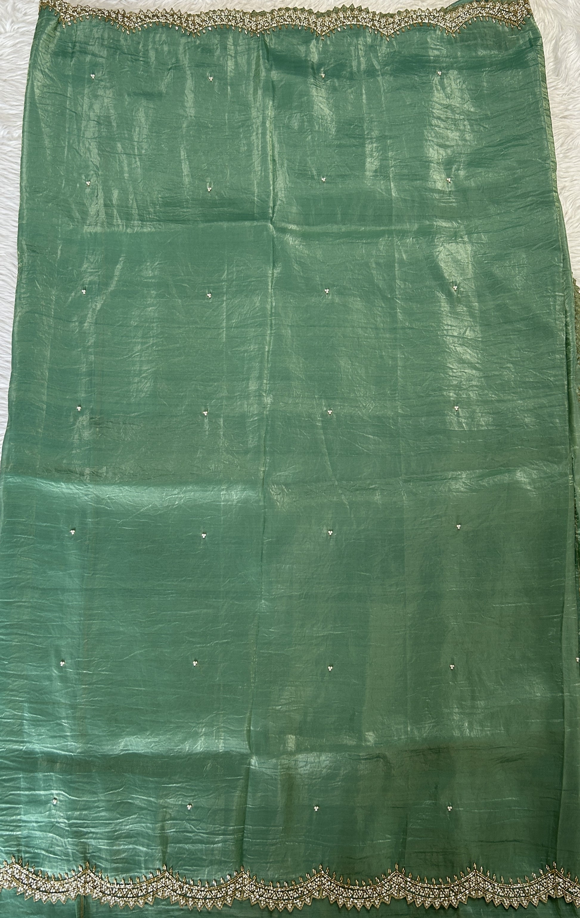 Inox Silk Saree Pastel Green Colored Complemented with a Hand Embroidery Border. - Sampradaya Designer Studio