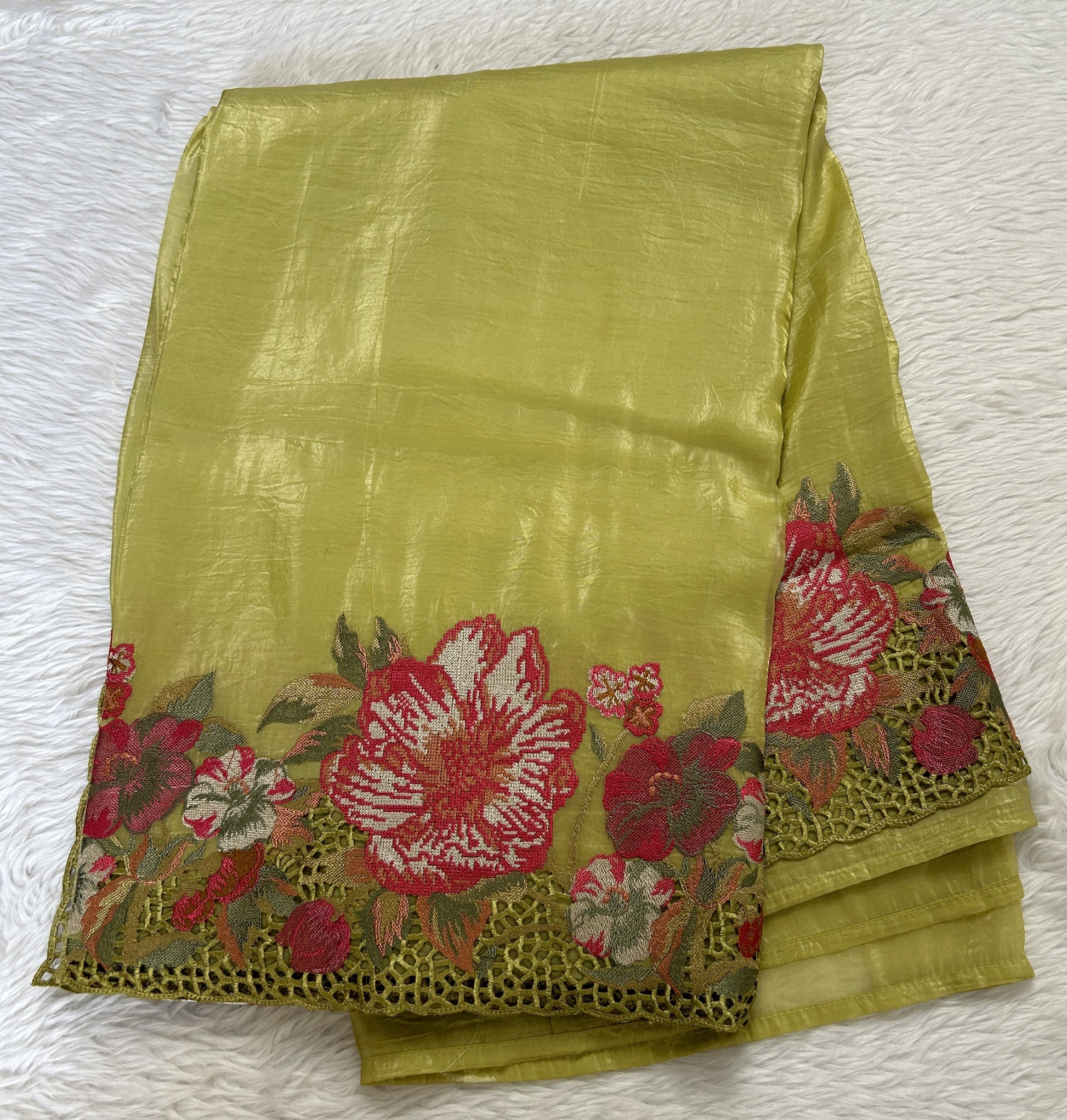 Inox Silk Saree Lemon Yellow Colored Complemented with a Cutwork Border. - Sampradaya Designer Studio