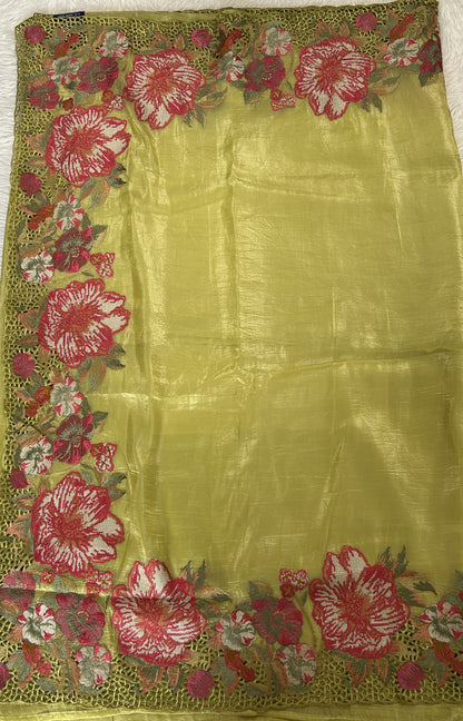 Inox Silk Saree Lemon Yellow Colored Complemented with a Cutwork Border. - Sampradaya Designer Studio