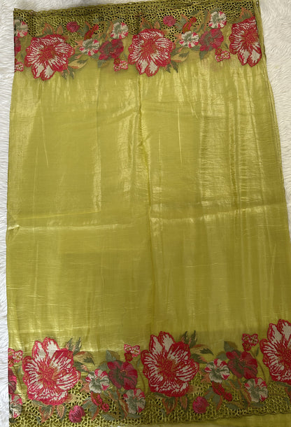 Inox Silk Saree Lemon Yellow Colored Complemented with a Cutwork Border. - Sampradaya Designer Studio