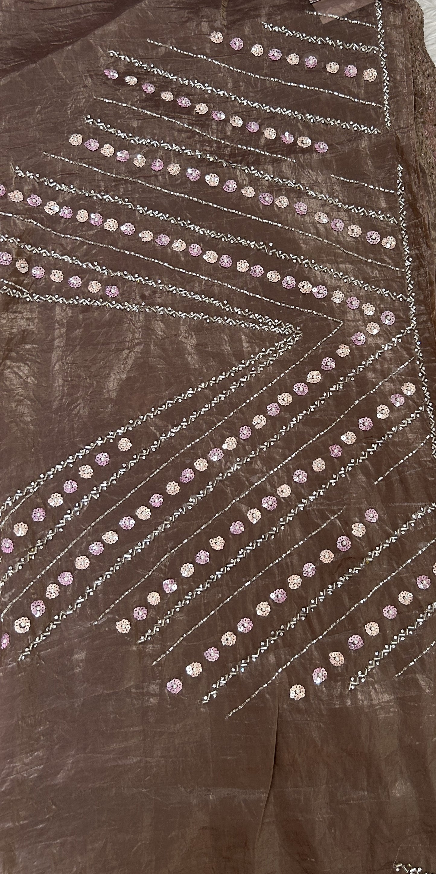 Inox Silk Saree Brown Colored Complemented with a Hand Embroidery Border. - Sampradaya Designer Studio