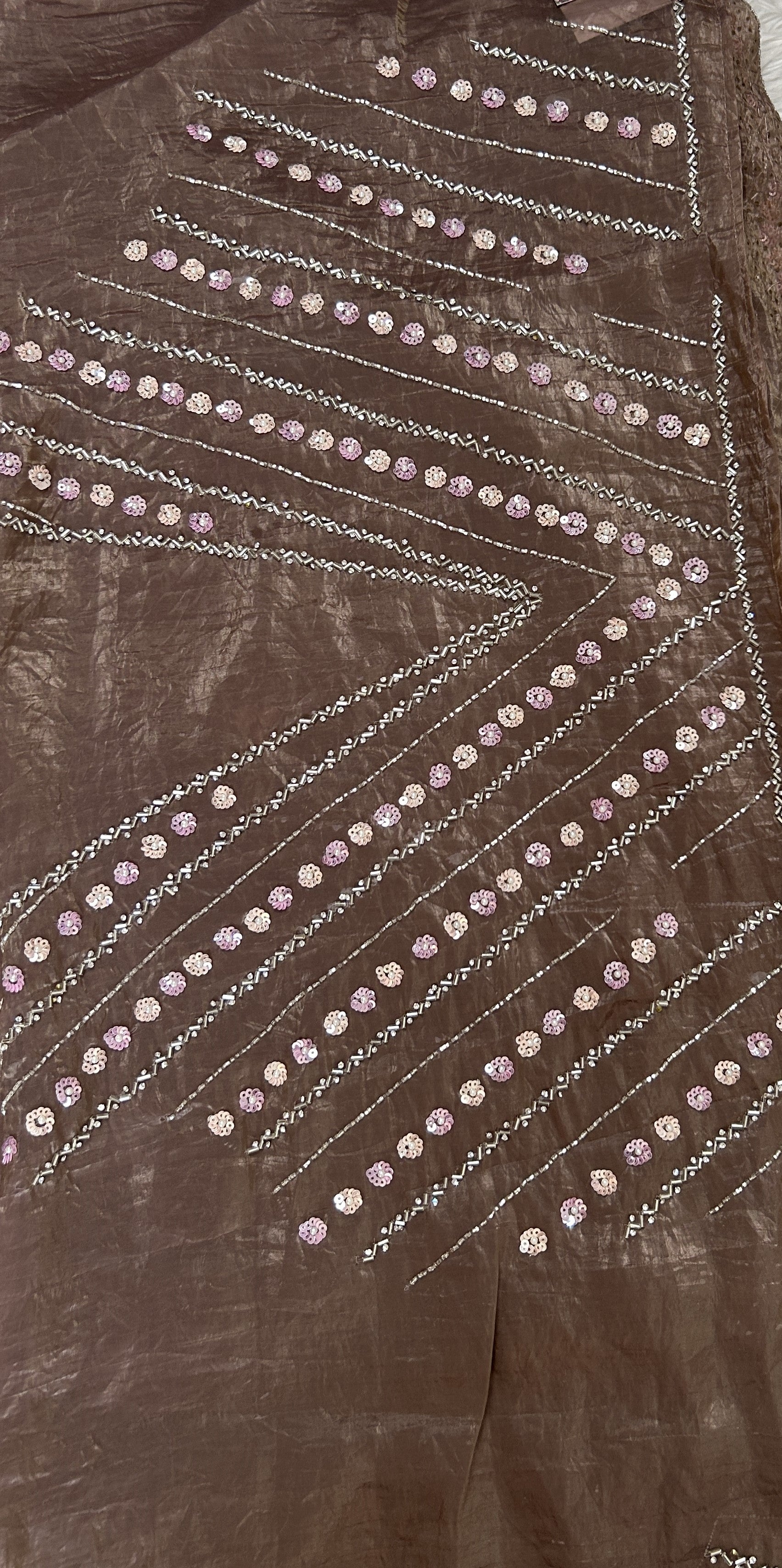 Inox Silk Saree Brown Colored Complemented with a Hand Embroidery Border. - Sampradaya Designer Studio