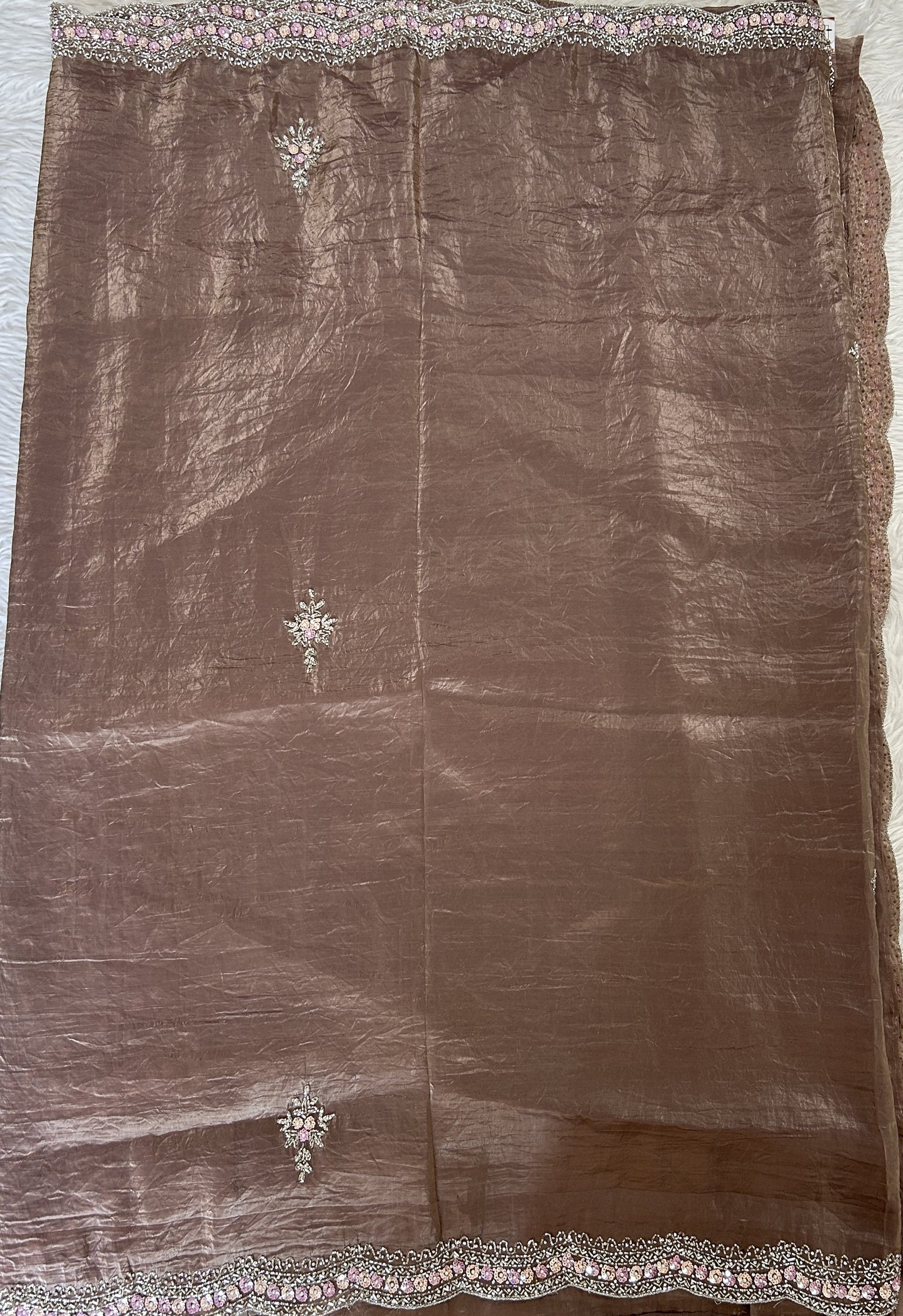 Inox Silk Saree Brown Colored Complemented with a Hand Embroidery Border. - Sampradaya Designer Studio