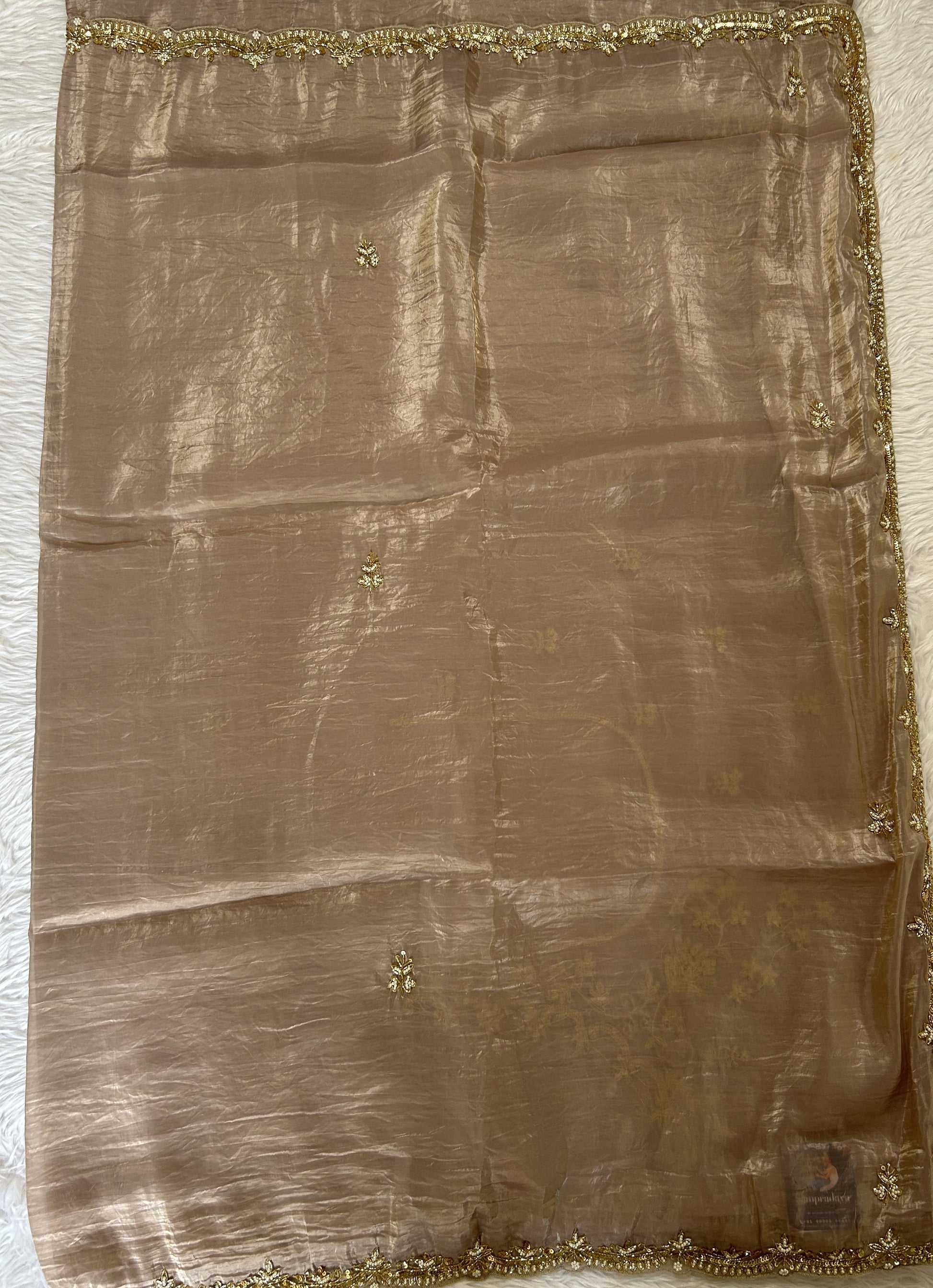 Inox Silk Saree Beige Colored Complemented with a Hand Embroidery Border. - Sampradaya Designer Studio