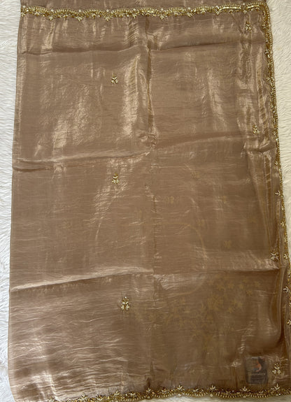 Inox Silk Saree Beige Colored Complemented with a Hand Embroidery Border. - Sampradaya Designer Studio