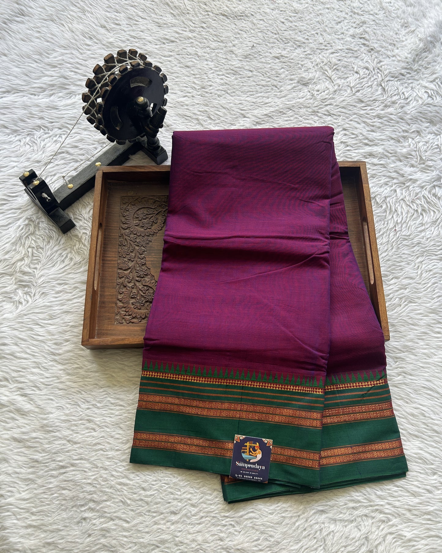 Narayanpet Cotton Saree Dark Purple Colored Complemented with a Zari Gap Border.