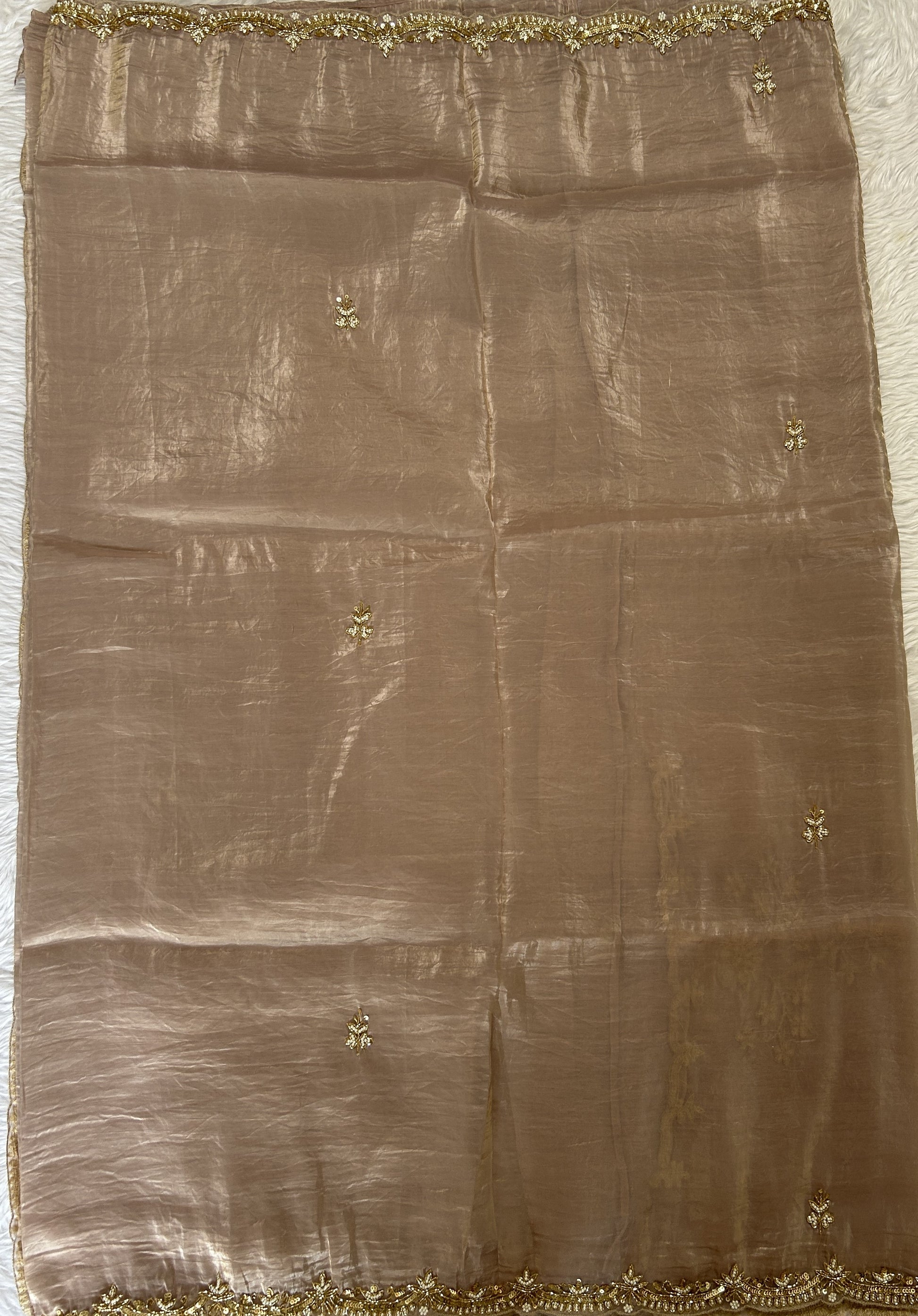 Inox Silk Saree Beige Colored Complemented with a Hand Embroidery Border. - Sampradaya Designer Studio