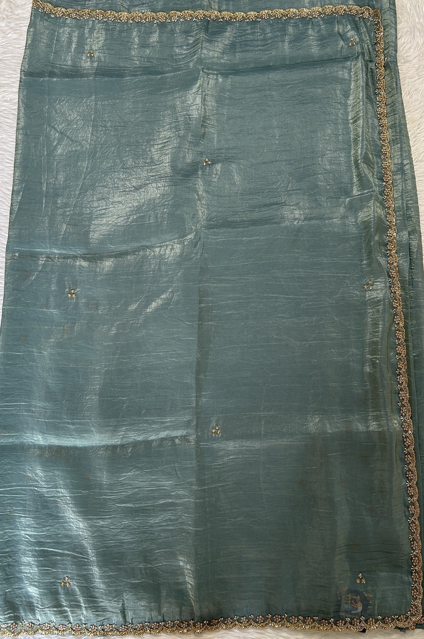 Inox Silk Saree Sea Blue Colored Complemented with a Hand Embroidery Border. - Sampradaya Designer Studio