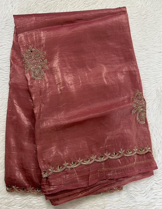 Inox Silk Saree Pink Colored Complemented with a Hand Embroidery Border. - Sampradaya Designer Studio