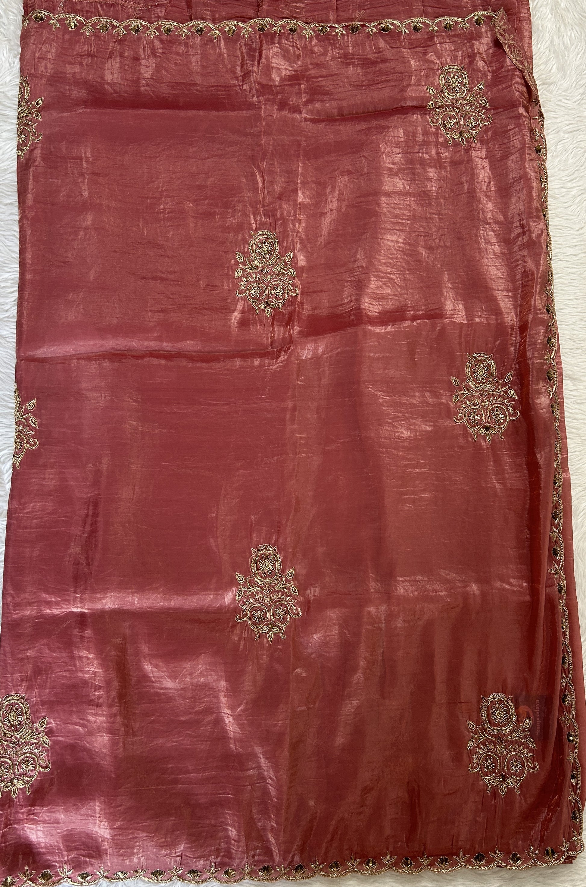 Inox Silk Saree Pink Colored Complemented with a Hand Embroidery Border. - Sampradaya Designer Studio