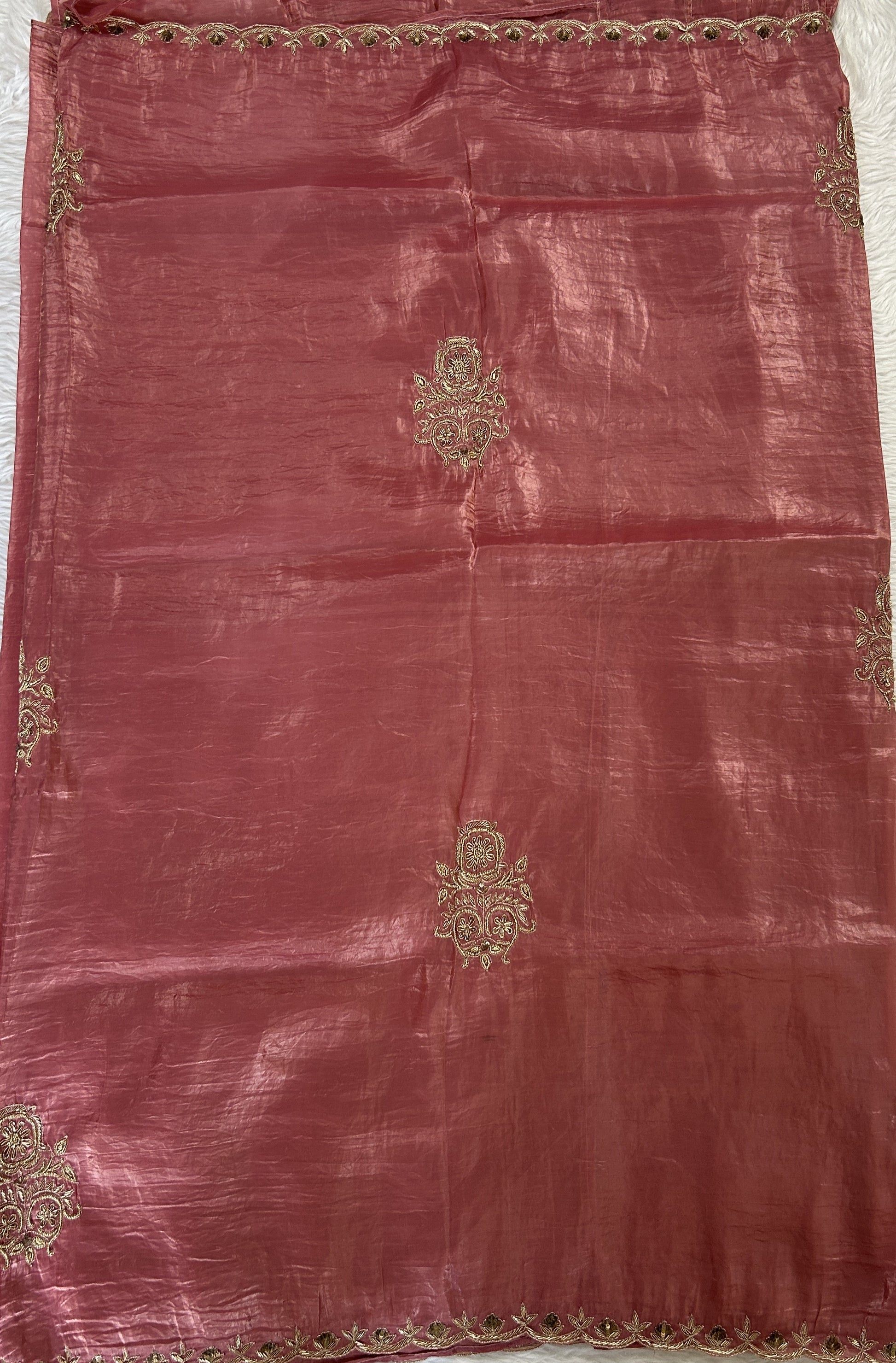 Inox Silk Saree Pink Colored Complemented with a Hand Embroidery Border. - Sampradaya Designer Studio