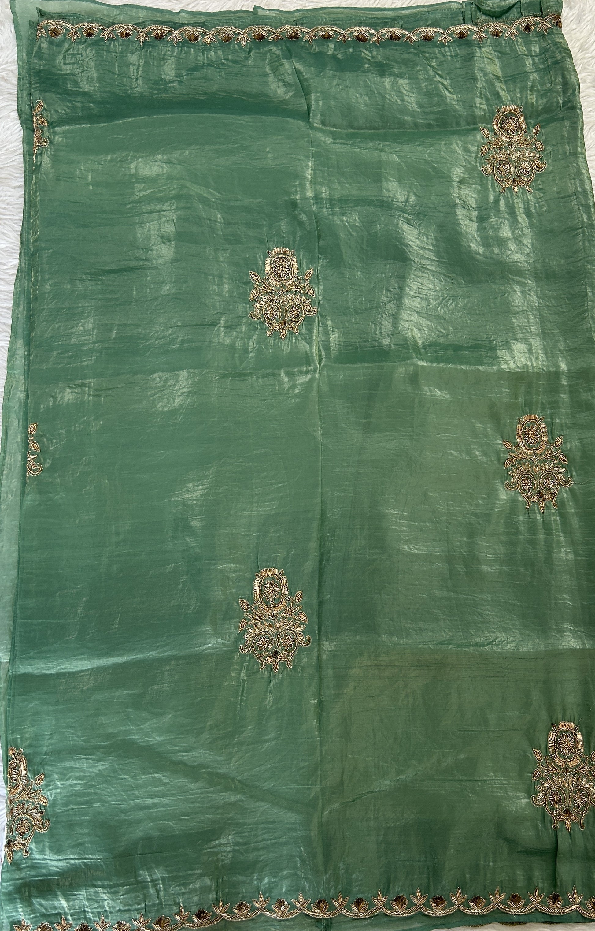 Inox Silk Saree Green Colored Complemented with a Hand Embroidery Border. - Sampradaya Designer Studio