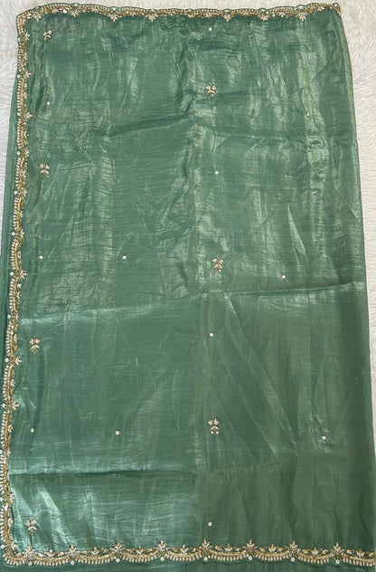 Inox Silk Saree Sea Green Colored Complemented with a Hand Embroidery Border. - Sampradaya Designer Studio