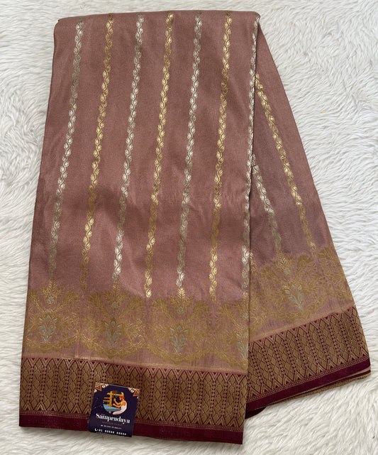 Banarasi Fancy Saree Onion Pink Colored Complemented with a Purple Zari Border. - Sampradaya Designer Studio