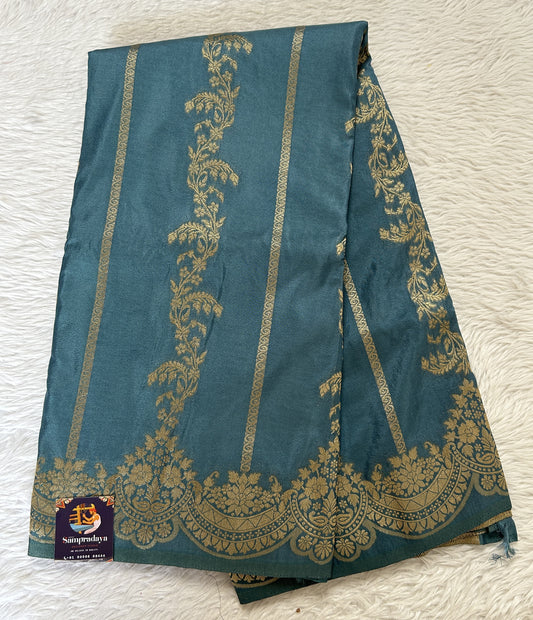 Banarasi Fancy Saree Aqua Blue Colored Complemented with a Zari Border. - Sampradaya Designer Studio