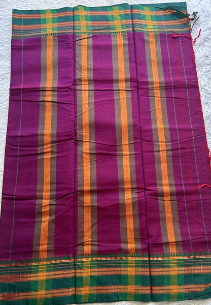 Narayanpet Cotton Saree Dark Purple Colored Complemented with a Zari Gap Border.