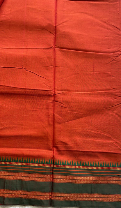 Narayanpet Cotton Saree Dark Orange Colored Complemented with a Thread Border.