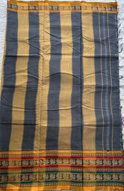 Narayanpet Cotton Saree Gray Colored Complemented with a Thread Border.