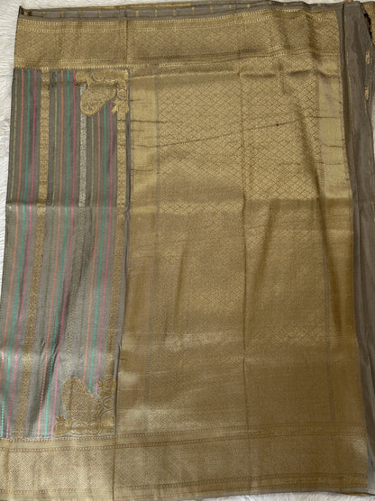 Banarasi Fancy Saree Gray Colored Complemented with a Zari Border. - Sampradaya Designer Studio