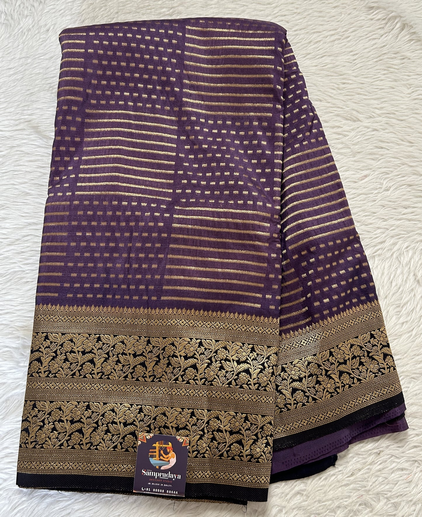 Banarasi Fancy Saree Lavender Colored Complemented with a Navy Blue Zari Border. - Sampradaya Designer Studio