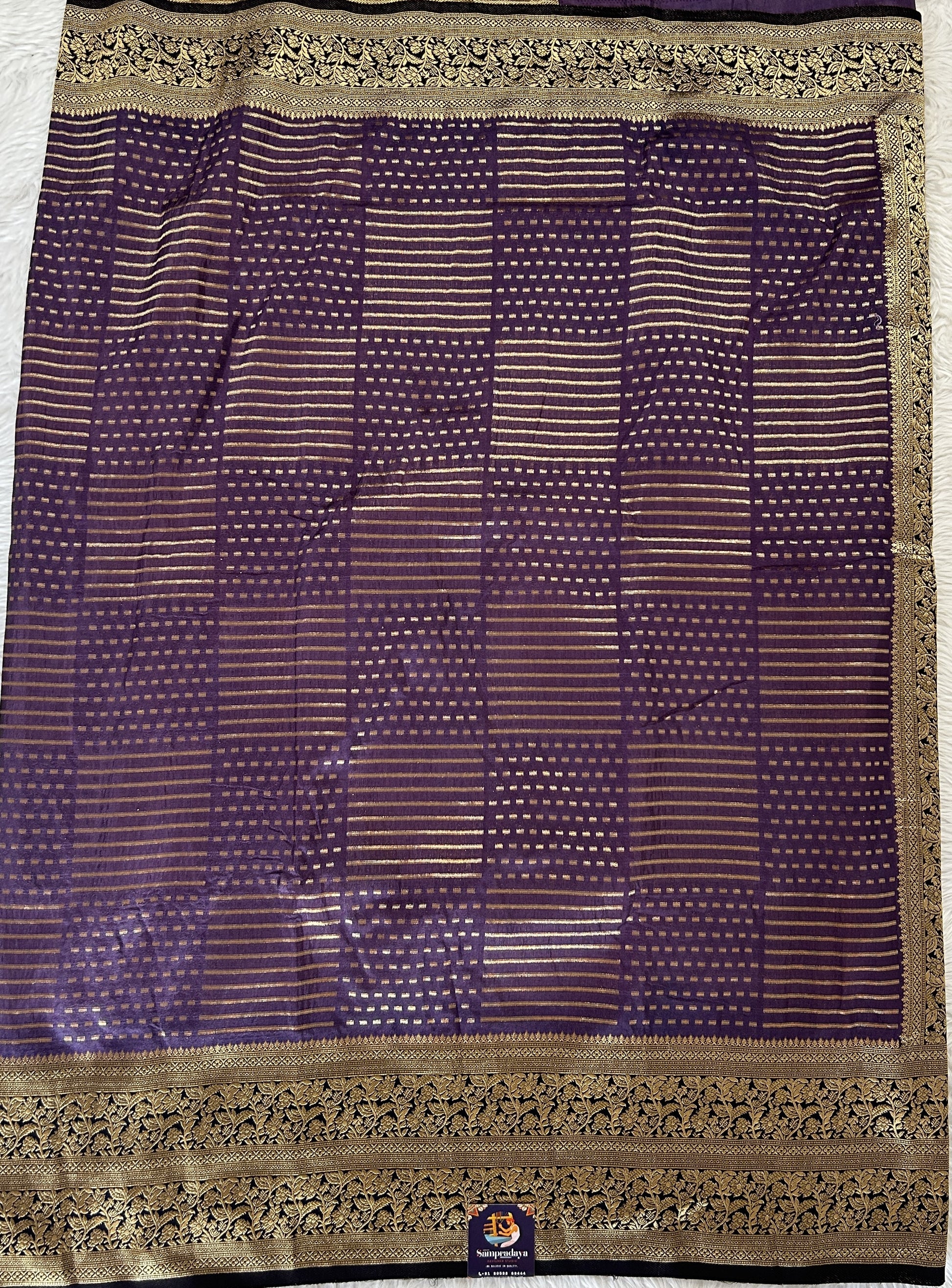 Banarasi Fancy Saree Lavender Colored Complemented with a Navy Blue Zari Border. - Sampradaya Designer Studio