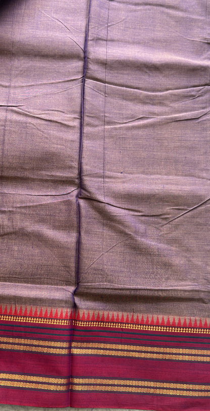 Narayanpet Cotton Saree Dark Lavender Colored Complemented with a Pink Gap Border.