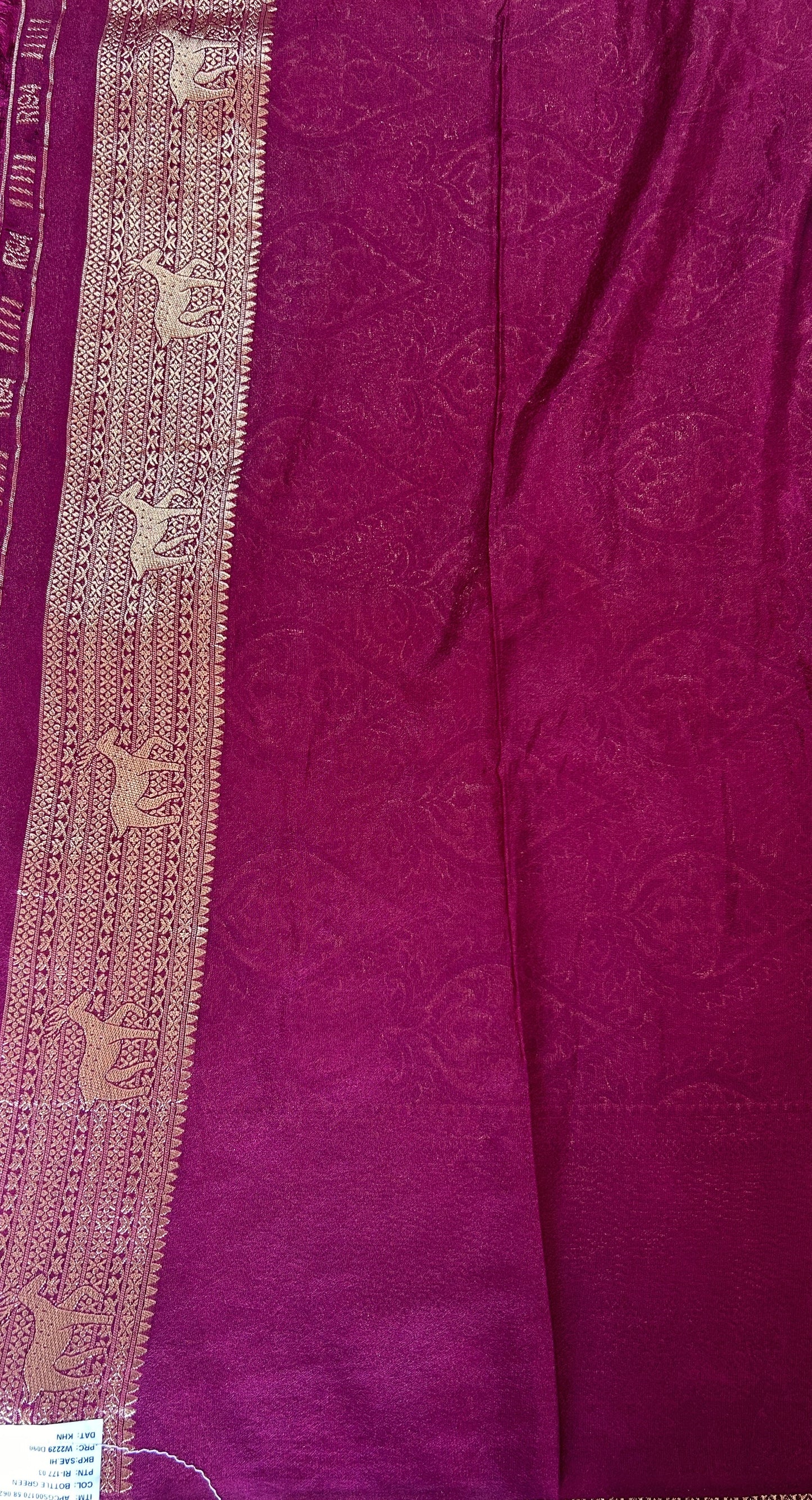 Banarasi Fancy Saree Bottle Green Colored Complemented with a Magenta Zari Border. - Sampradaya Designer Studio